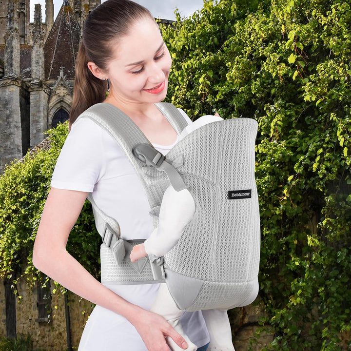 Bebamour Babytrage Vorder und Rückentrage mit 2 Schulterlätzchen,Light Grey, Light Grey