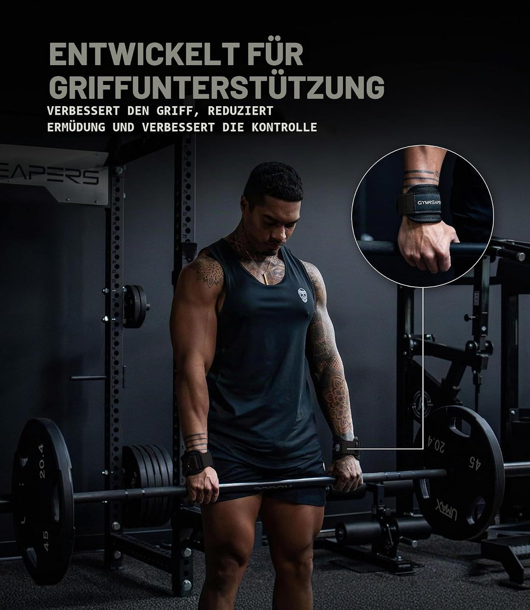 Gymreapers GripLink Gewichthebergurte mit robustem D-Ring und rutschfestem Silikon-Griffperle, gepol