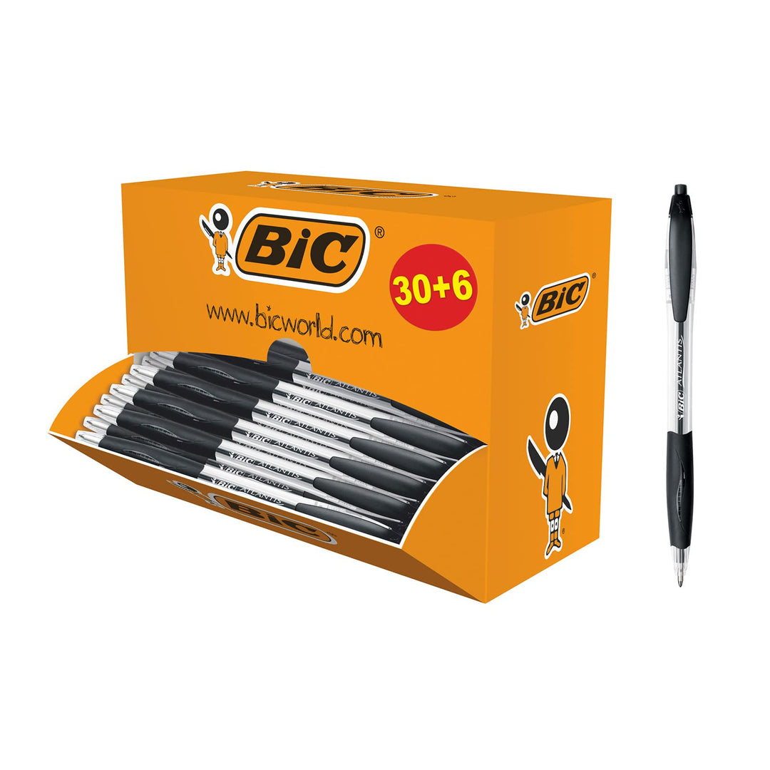 BIC 920287 Kugelschreiber "ATLANTIS Classic" 0.32 mm, 36 Stück, schwarz, schwarz