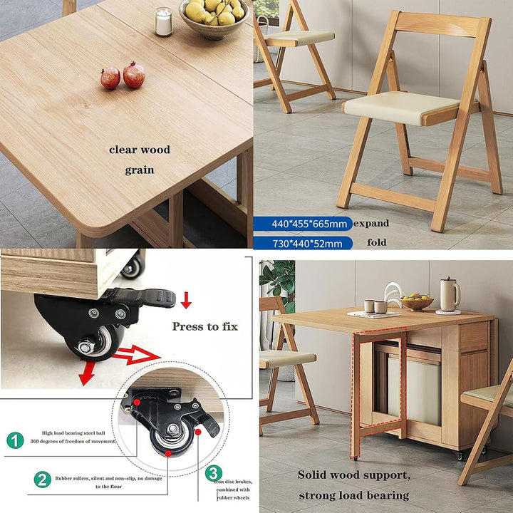 HiFi Rack Audio Regal Klapptisch esstisch, Vielseitiger Klapptisch Küche, mit Rollen und 4 Stühlen,