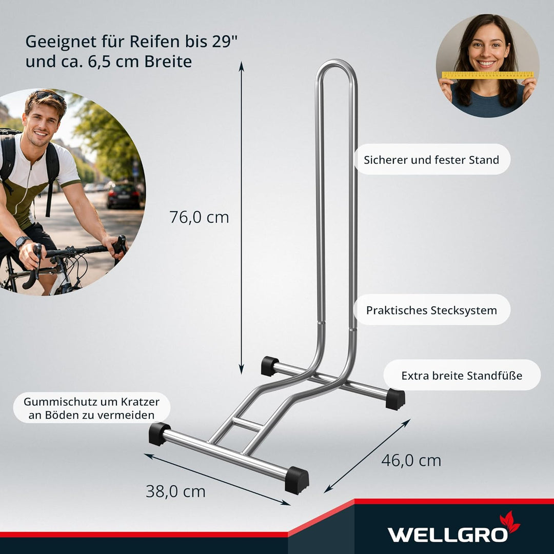 2 x WELLGRO® Fahrradständer - Stahl, sicherer Stand - Farbe silber