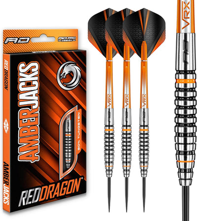 RED DRAGON Amberjack Series Steel Profi Dartpfeile Steeldarts Set mit Flights und Schäfte 25.0 Gramm