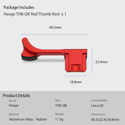 Haoge THB-QR Blitzschuh-Daumenauflage, aus Metall, für Leica Q2 Kamera, Rot