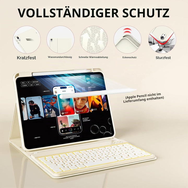 Hülle mit Tastatur für iPad 11 Generation A16/10 Generation (11/10.9 Zoll, 2025/2022), 7-farbige Bel