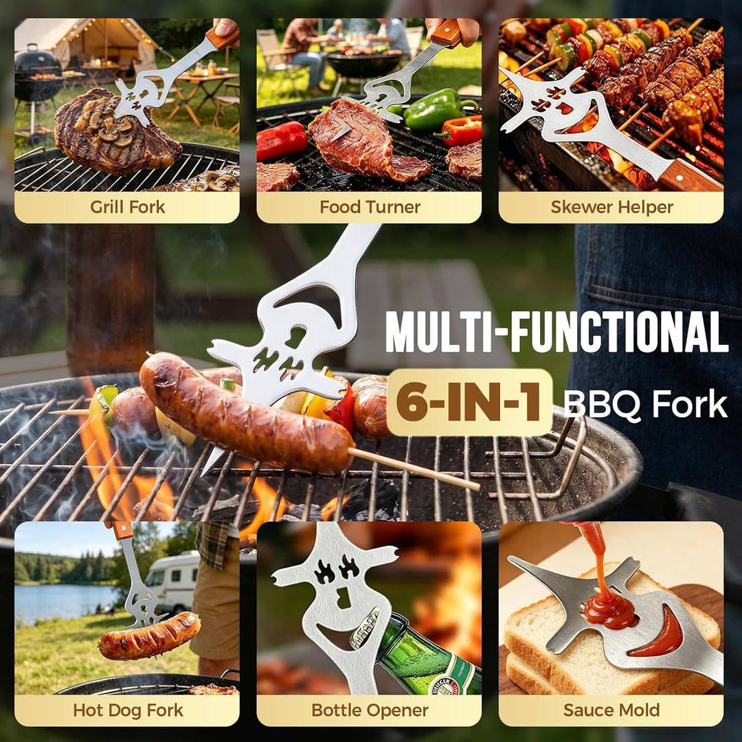 Yoassi BBQ Grillbesteck Set 3-teilig Edelstahl, Grillzubehör mit Grillzange, Grillwender, Fleischgab