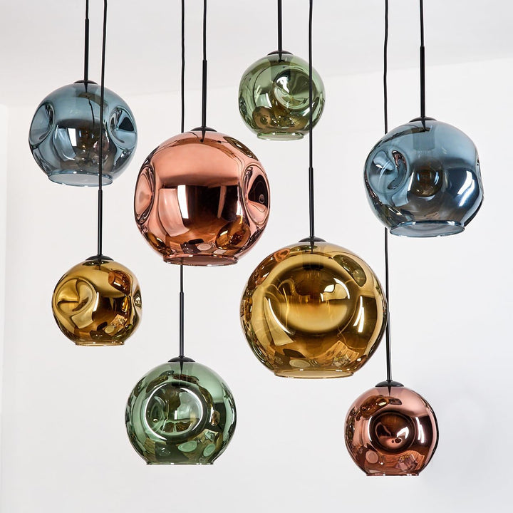 HOFSTEIN Hängeleuchte Ripoll, Hängelampe aus Metall/Holz/Glas in Schwarz/Natur/Blau/Grün/Gold/Kupfer