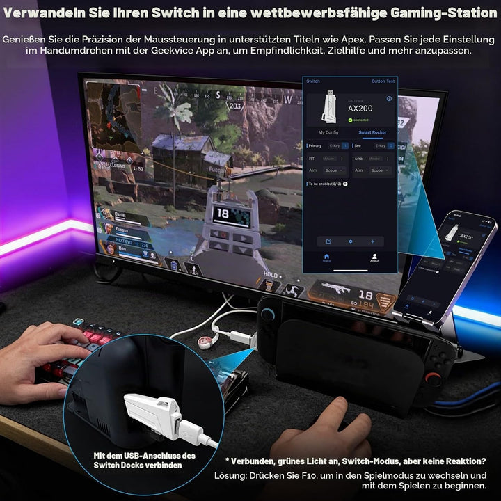 Joso AX200 Tastatur- und Mausadapter für N/Switch (alle Modelle) und PC-Tastaturkonverter für FPS-/T