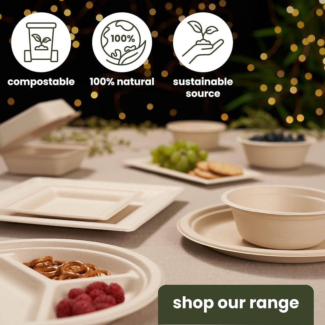 HAAGO Zuckerrohr Bagasse Einwegteller für Geburtstage, Hochzeiten, Partys - Stabil, Umweltfreundlich