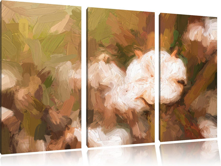 Pixxprint eine ausgereifte Knospe voller Baumwolle Kunst Pinsel Effekt 3-Teiler Leinwandbild 120x80