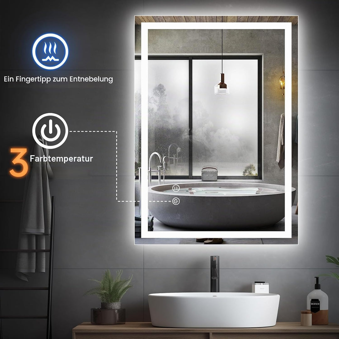 Trintion LED Badspiegel mit Beleuchtung Badezimmer Wandspiegel Badezimmerspiegel Anti-Beschlag mit T
