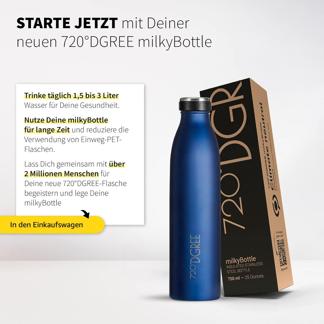 720°DGREE Edelstahl Trinkflasche “milkyBottle” - 1L - BPA-Frei, Auslaufsicher, Kohlensäure geeignet