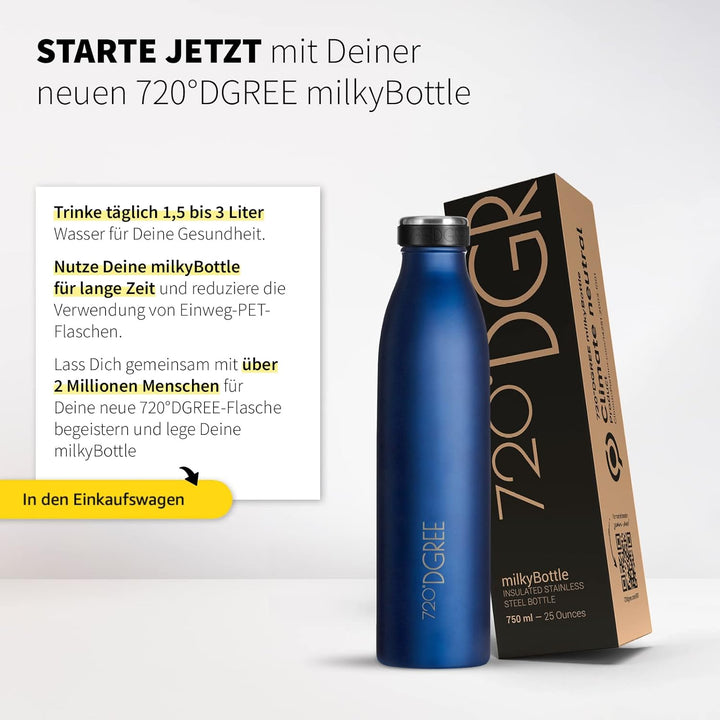 720°DGREE Edelstahl Trinkflasche “milkyBottle” - 1L - BPA-Frei, Auslaufsicher, Kohlensäure geeignet
