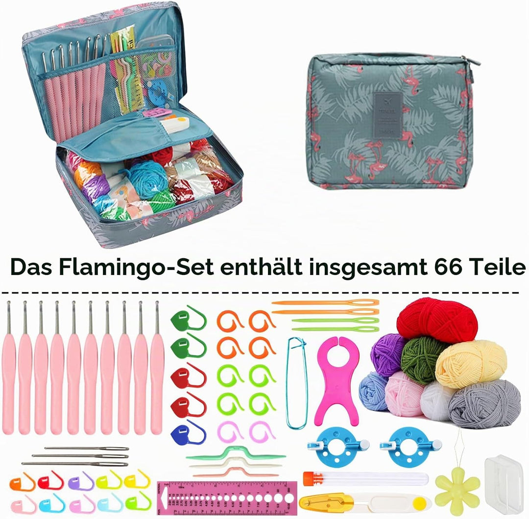 BDSHUNBF 66 Stück Häkelset für Anfänger Häkelnadel Set, Komplettes Strick- und Häkelset für Anfänger