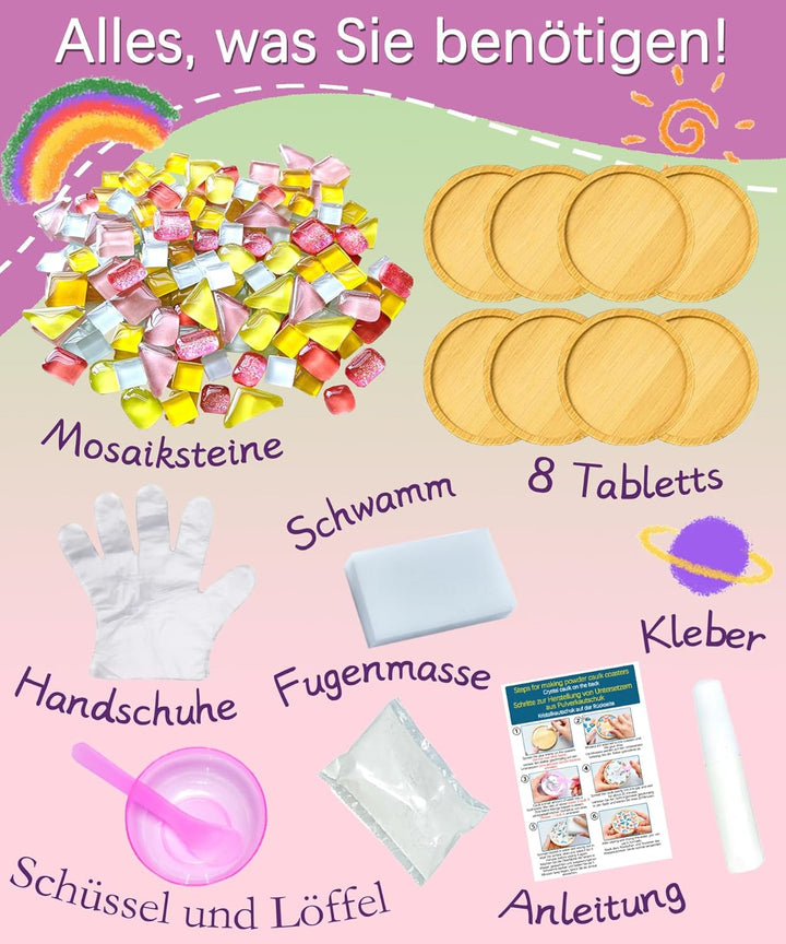 Finsink Mosaik bastelset kinder 8pcs mosaik untersetzer bastelset diy holz untersetzer Set Mosaikste