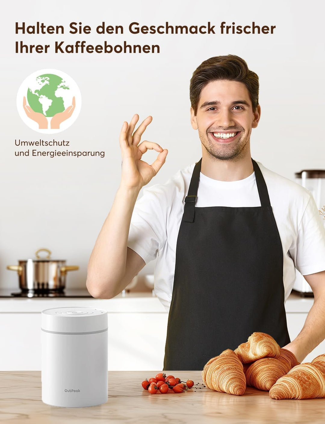 OUTPEAK 2026 Kilo Auto Vakuum Kaffeedose 1,8L für 601.0 g Kaffeebohnen Ein-Knopf-Bedienung Edelstahl