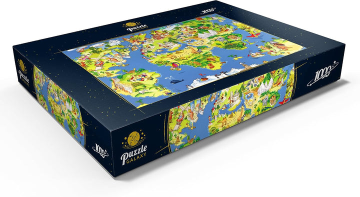 Tolle und lustige Cartoon-Weltkarte - Illustration für Kinder - Premium 1000 Teile Puzzle - MyPuzzle