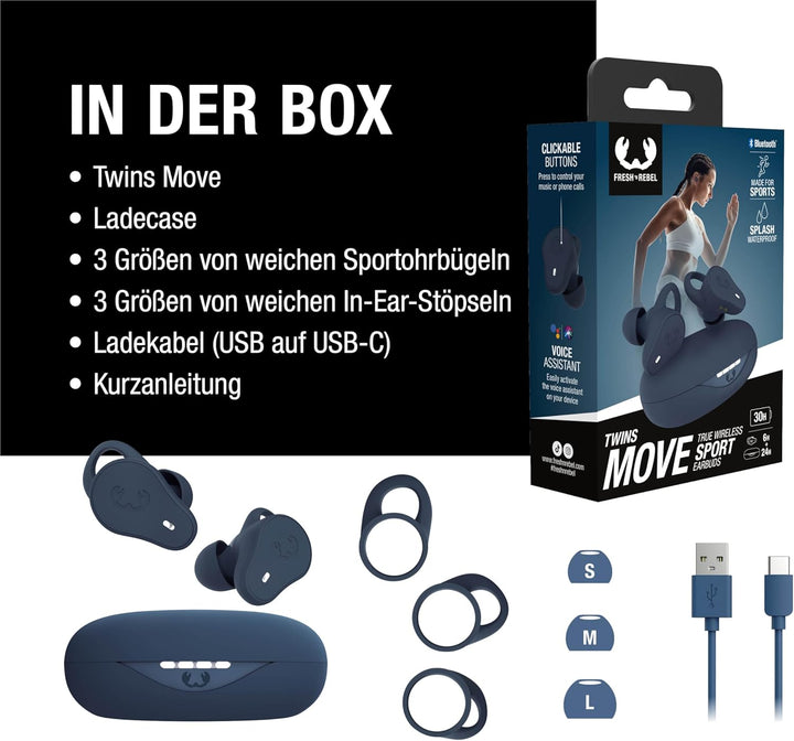 Fresh 'n Rebel Twins Move, kabellose In-Ear Bluetooth Sport Kopfhörer, Spritzwassergeschützt, Dual M