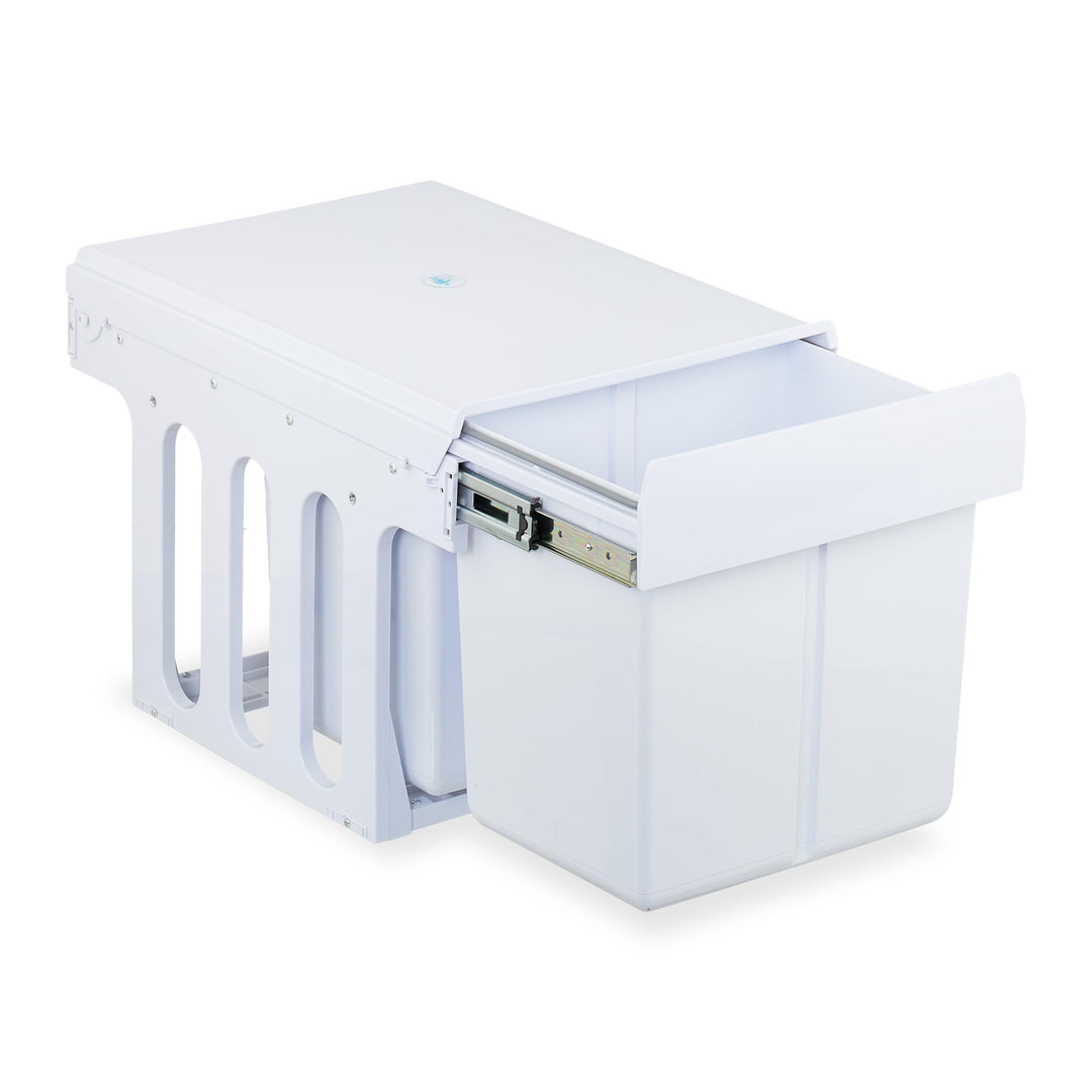 Relaxdays Einbaumülleimer, 2 Fächer, 2 x 15l, HBT: 35,1x34,3x48 cm, ausziehbar, Mülltrennsystem für