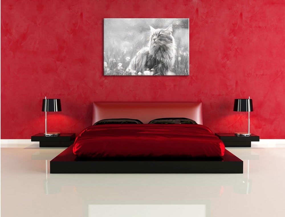 Pixxprint Katze in der Wildnis Kunst als Leinwandbild/Grösse: 100x70 cm/Wandbild/Kunstdruck/fertig b