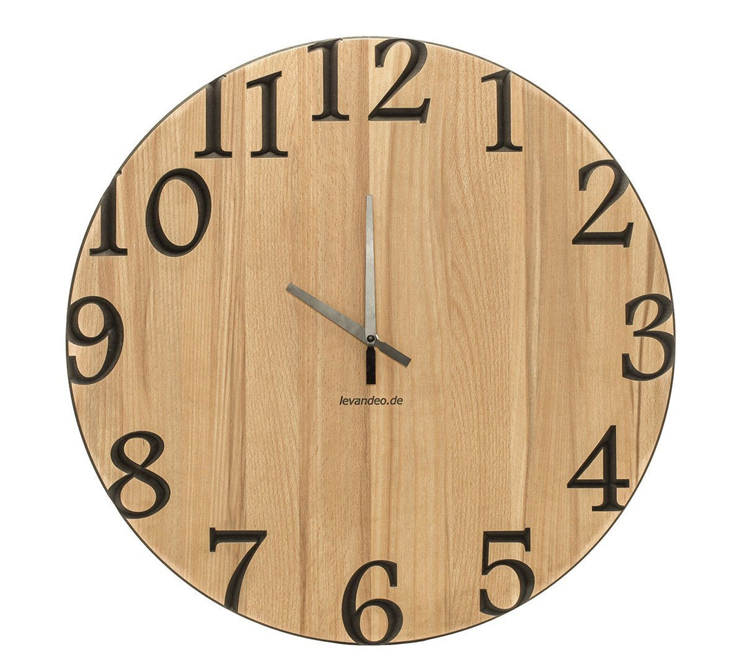levandeo Wanduhr 60cm rund Holz Markenuhr Klassische Ziffern Kernbuche Made in Germany 60cm Kernbuch