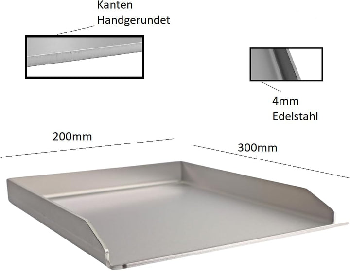 Kette´s Grillzubehör Edelstahl Plancha/Griddle-Plate/Bratplatte/Burger Platte (300 x 200mm) 300 x 20