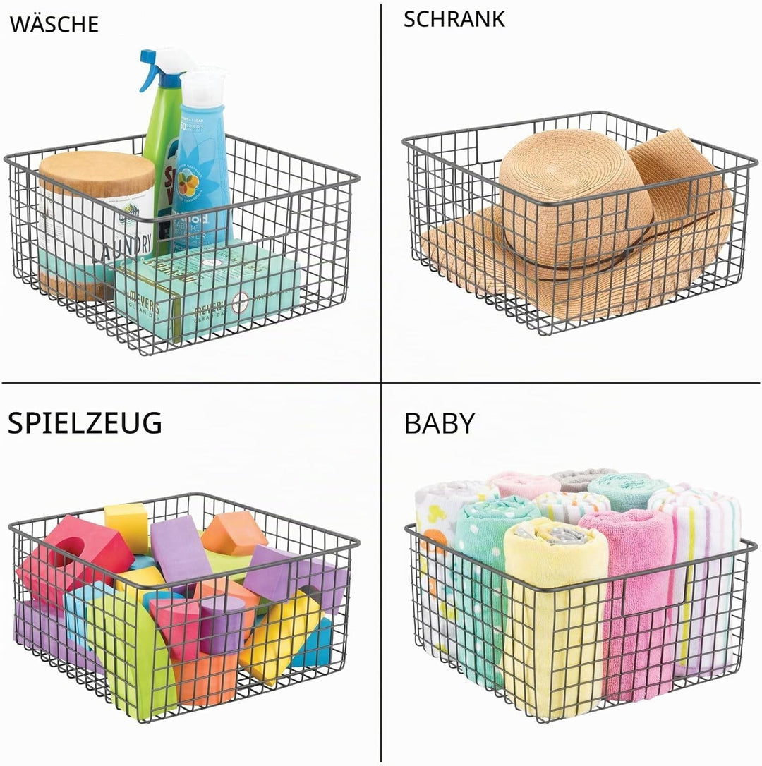 mDesign 4er-Set Allzweckkorb aus Metalldraht – flexibler Aufbewahrungskorb für die Küche, Vorratskam