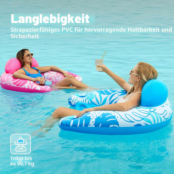 SLOOSH Aufblasbare Pool-Flösse für Erwachsene, 2er Poolstühle mit Getränkehaltern, aufblasbarer schw