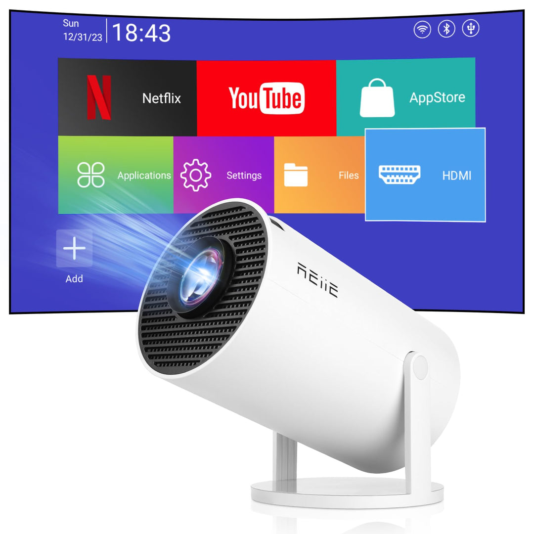 Smart Mini Beamer Mini tragbarer Projektor, Kleiner Videoprojektor 4K 1080P, mit Android 11, Mini Pr