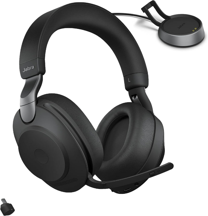 Jabra Evolve2 85 MS Kabellose Kopfhörer mit Link380c & Ladeständer, Stereo, Schwarz - Wireless Bluet