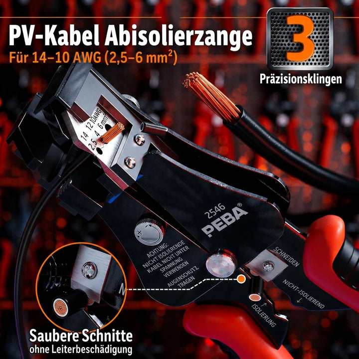 PEBA Crimpzange Solarstecker Set für 2.5/4/6mm² Solarpanel PV Kabel, mit Male/Female Solarpanel Kabe