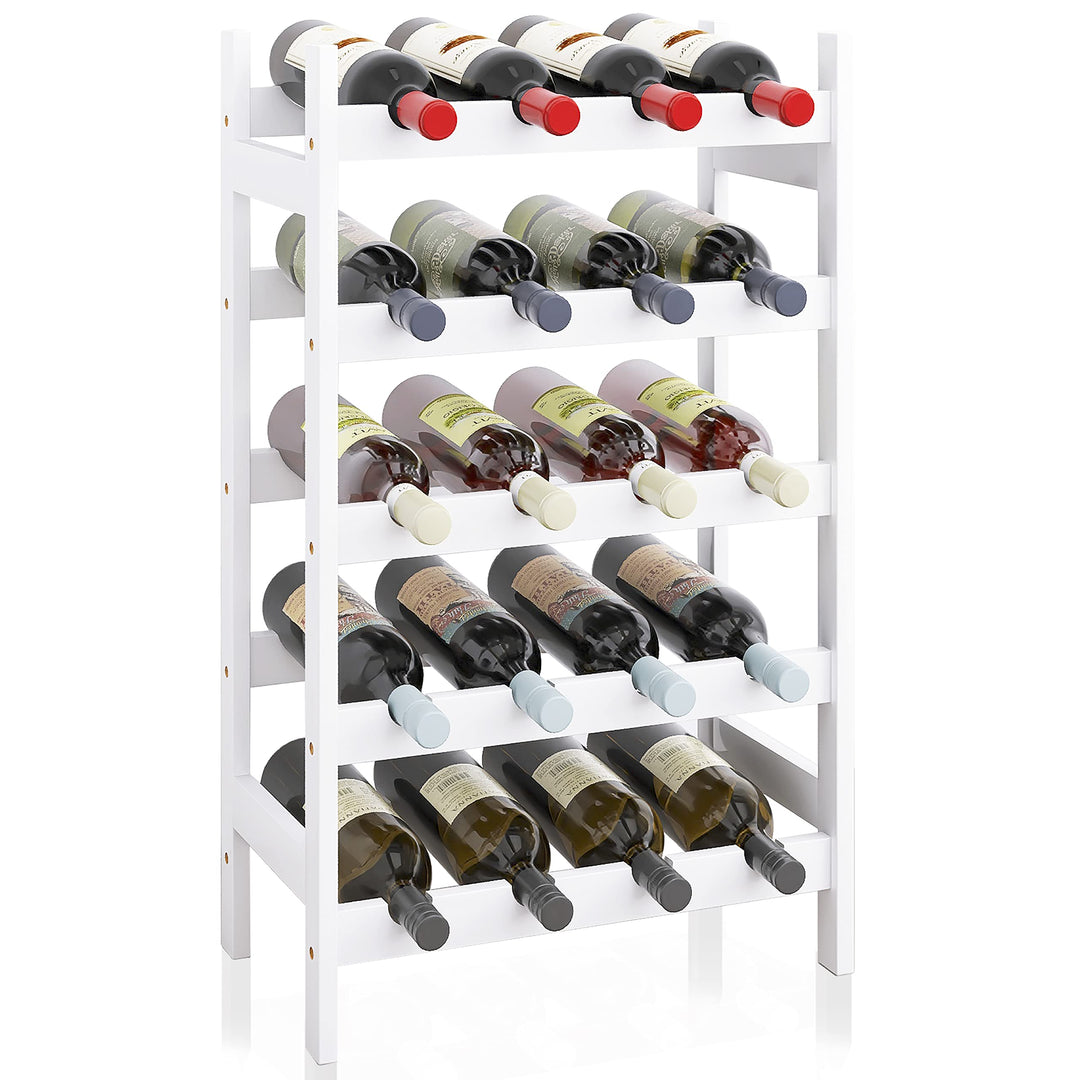 SMIBUY Bambus-Weinregal, 20 Flaschen-Display-Halter, 5-stöckige freistehende Lagerregale für Küche,