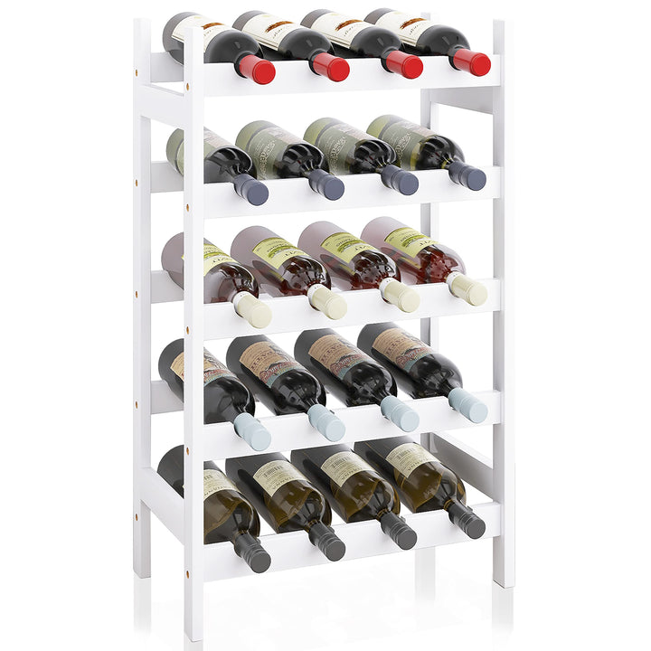 SMIBUY Bambus-Weinregal, 20 Flaschen-Display-Halter, 5-stöckige freistehende Lagerregale für Küche,