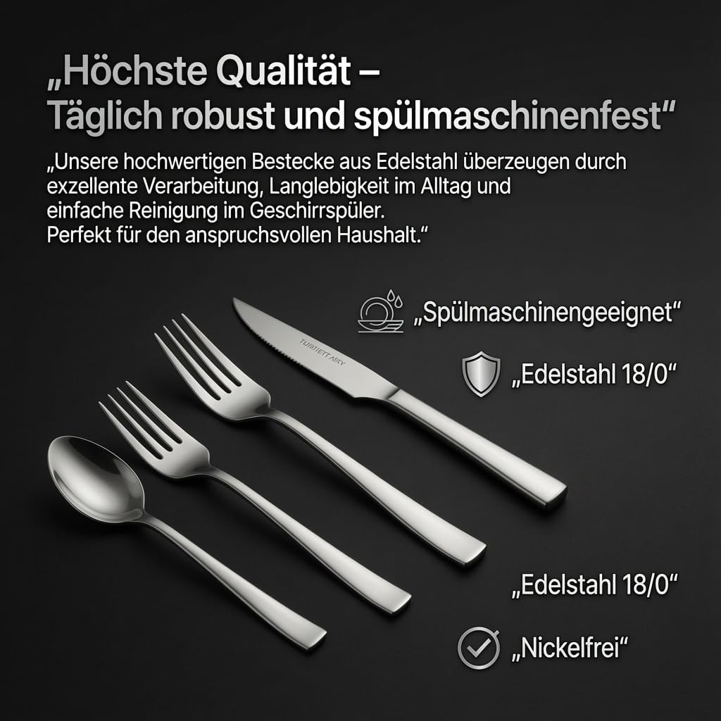 DINOX PORTO Besteckset - 60 - teilig aus Edelstahl für 12 Personen - Klassisches Design, Spülmaschin