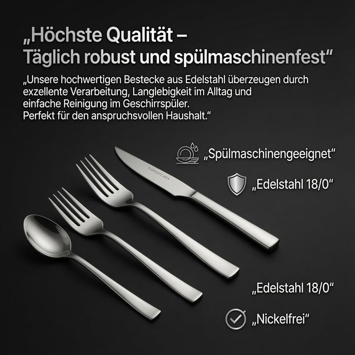 DINOX PORTO Besteckset - 60 - teilig aus Edelstahl für 12 Personen - Klassisches Design, Spülmaschin