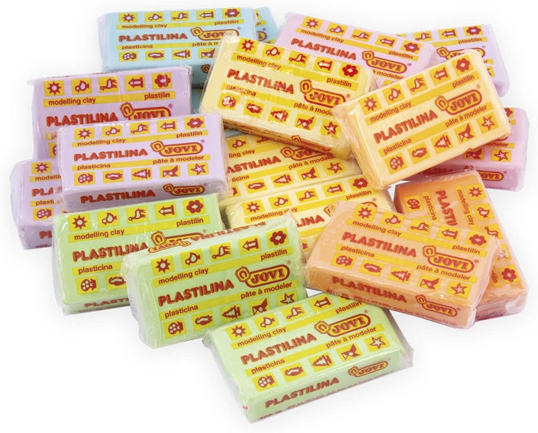 Jovi Plastilin, leicht formbare Modelliermasse für Kinder ab 2 Jahren, 30 Stangen je 50g, Pastellfar