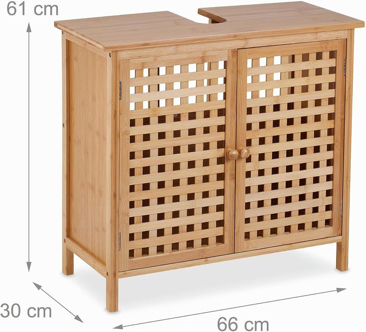 Relaxdays Waschbeckenunterschrank, HxBxT: 61 x 66 x 30 cm, 1 Fach, Bambus &amp; MDF, Badunterschrank Was