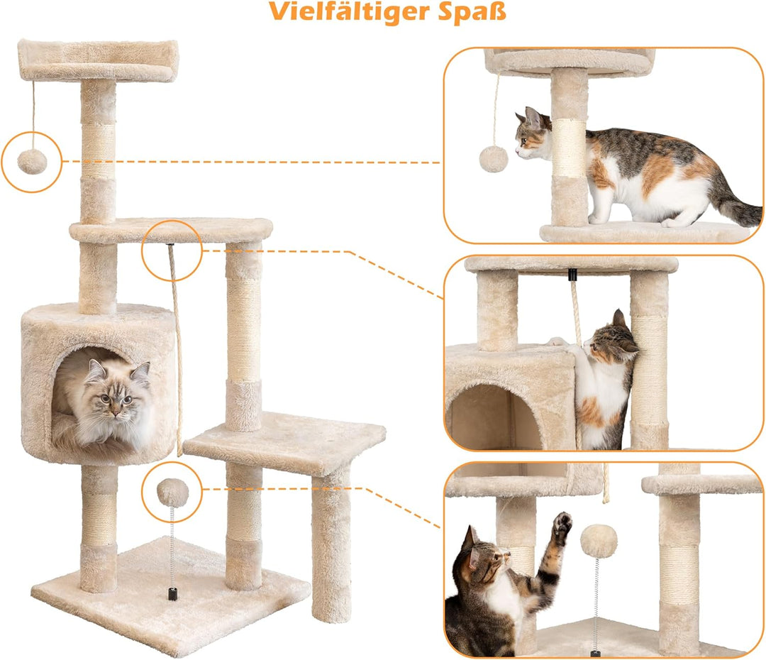 Kratzbaum, 112 cm Katzenbaum Stabil Katzenkratzbaum Klein, Aktivitätskratzbäume mit Kratzsäule Gross