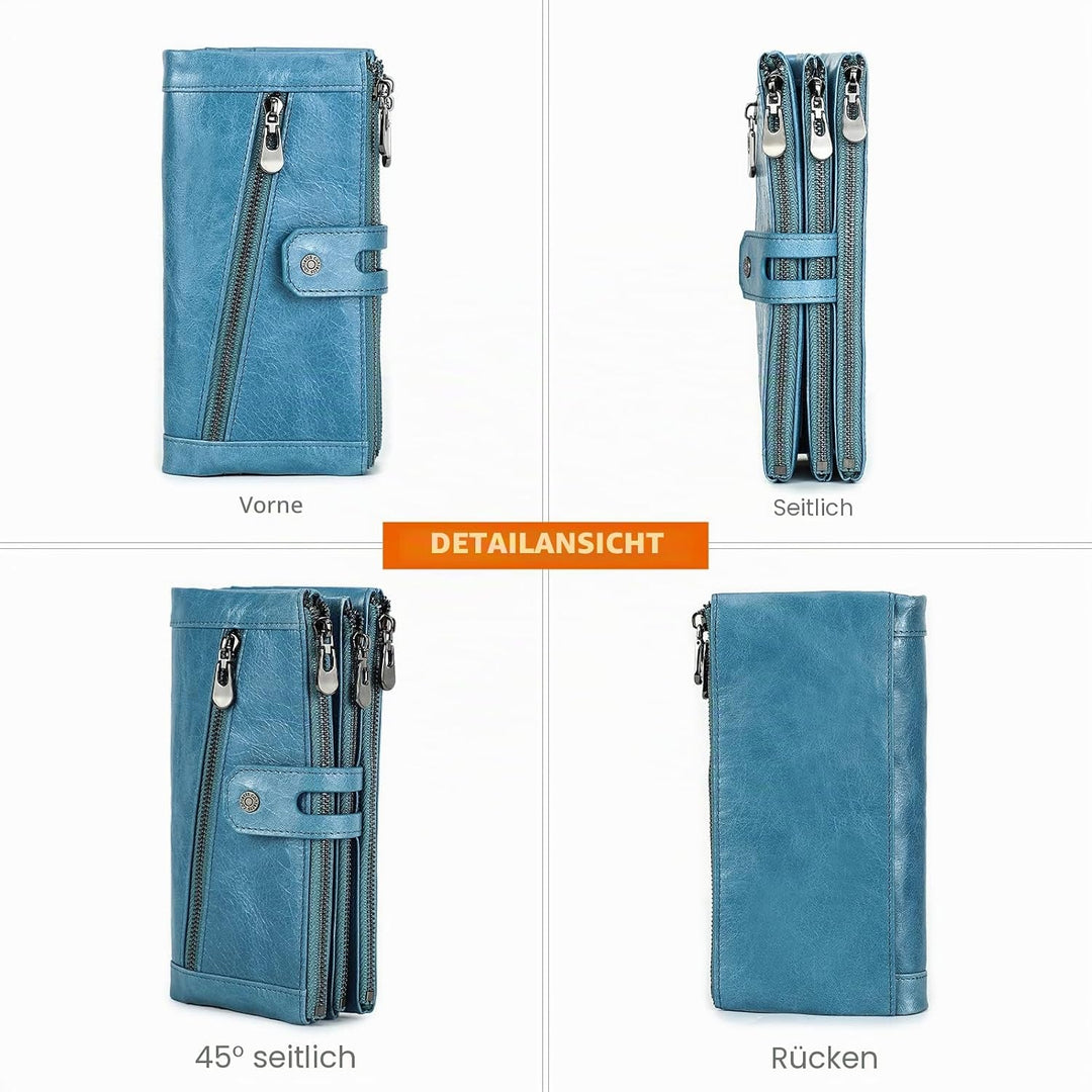RFID Frauen Reissverschluss Brieftasche-Dame Karte Münzhalter Telefon Kupplung Geldbörse Echtes Lede