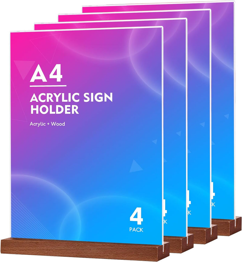 A4 Ständer Aufsteller Acryl Tischaufsteller（4 Stück） Doppelseitig Schildhalter in T-Form Menükartenh