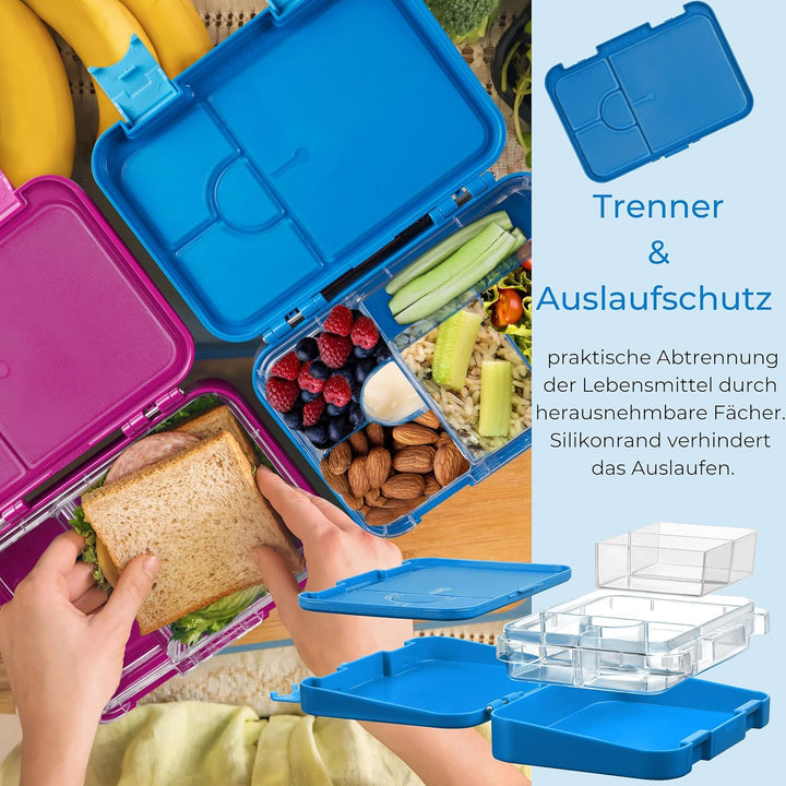 My Vesperbox – Len - Bento Box Kinder - Lunchbox mit 4+2 Fächern - extrem robust – Brotdose – Brotbo