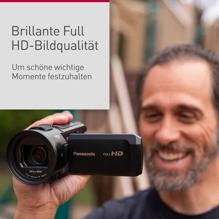 Panasonic HC-V900E-K Full-HD-Camcorder, FHD-Video, 25-mm-F1.8-Weitwinkelobjektiv, 24-facher optische