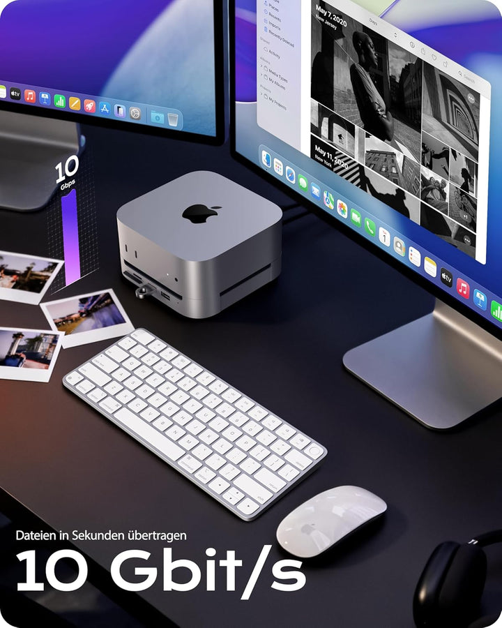 Stouchi Mac mini M4 Dock mit NVMe SSD Gehäuse, M4 Ständer und Hub mit 2x USB A 10 Gbit/s, SD /TF Kar