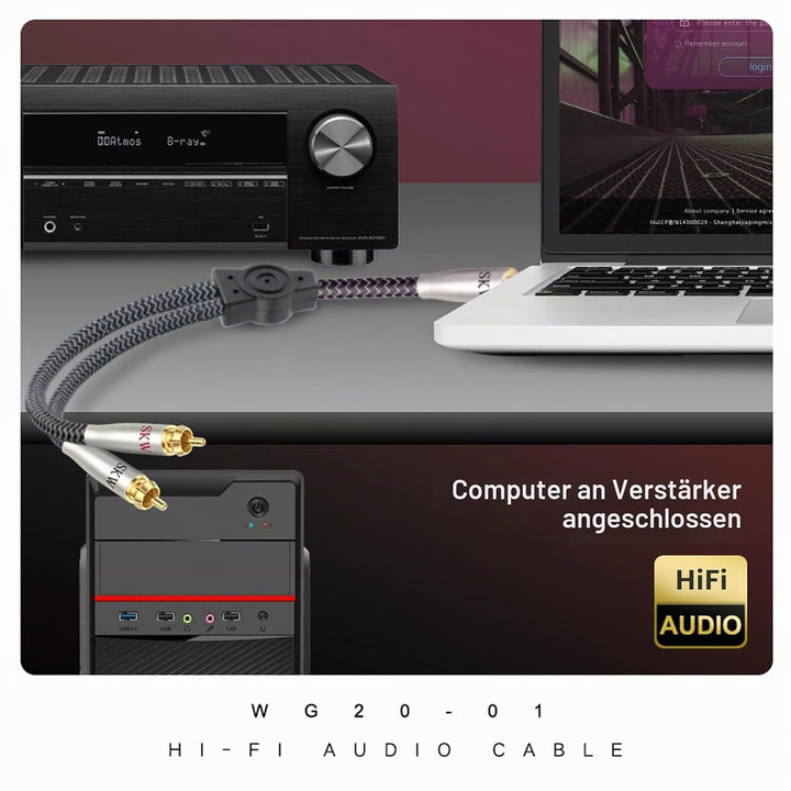 High End 3.5mm Klinke auf Cinch Kabel, Kupfer und Silberlitzendrähte 3.5mm Klinke auf 2RCA Y Splitte