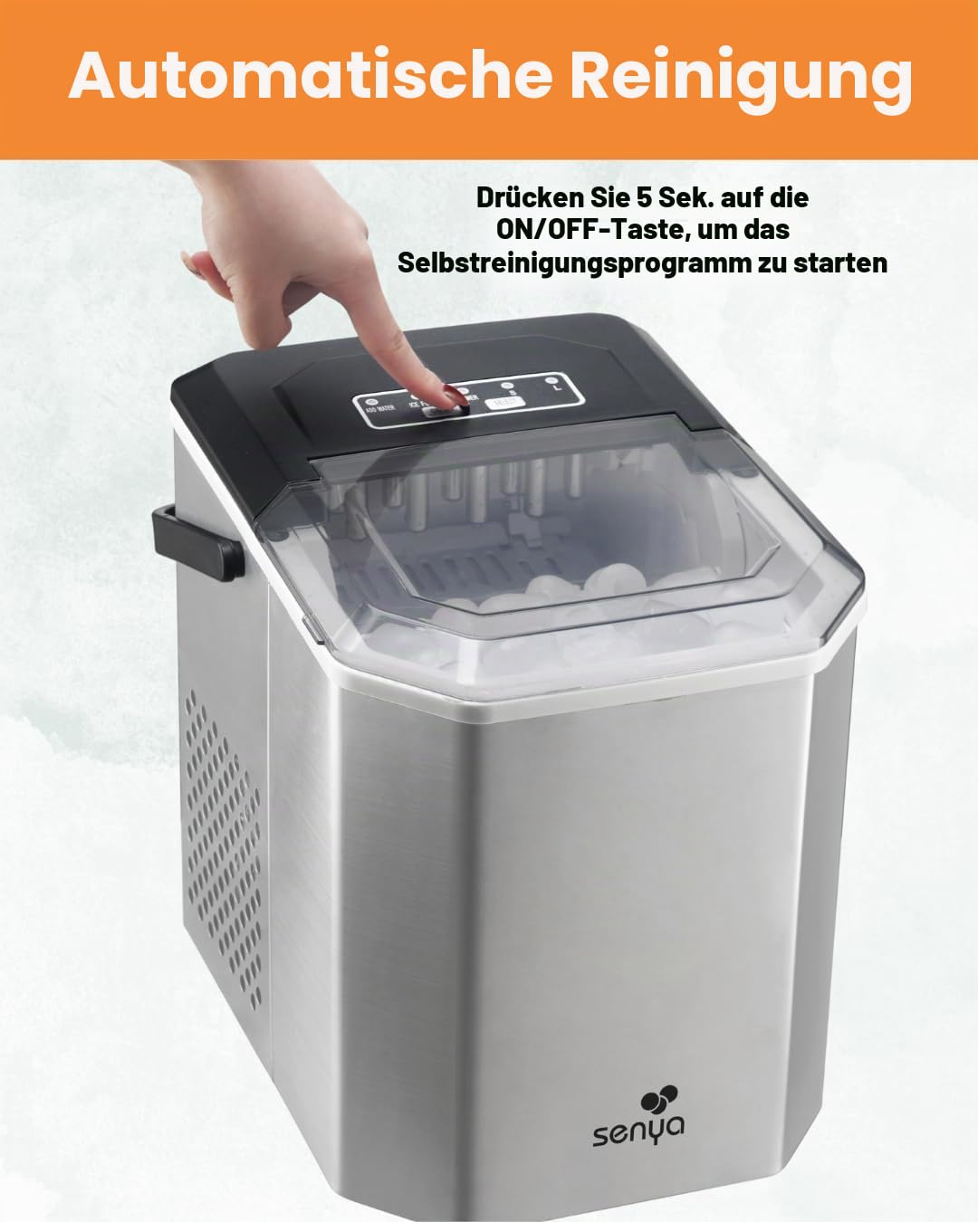 SENYA Eiswürfelmaschine, 2 Eiswürfelgrössen, bis zu 12 kg in 24 Stunden, Tank 1,3 l – LED-Display –