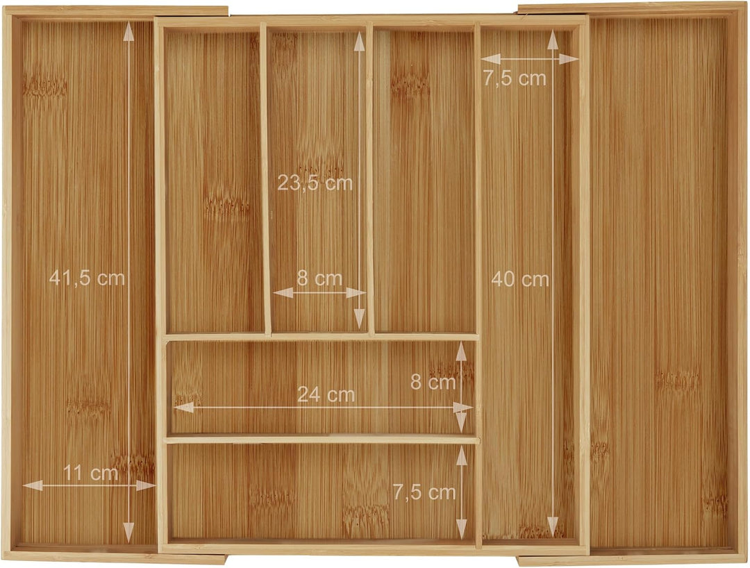 Relaxdays Besteckkasten Bambus, ausziehbar, Besteckeinsatz für Schubladen, Schubladeneinsatz HBT 6,