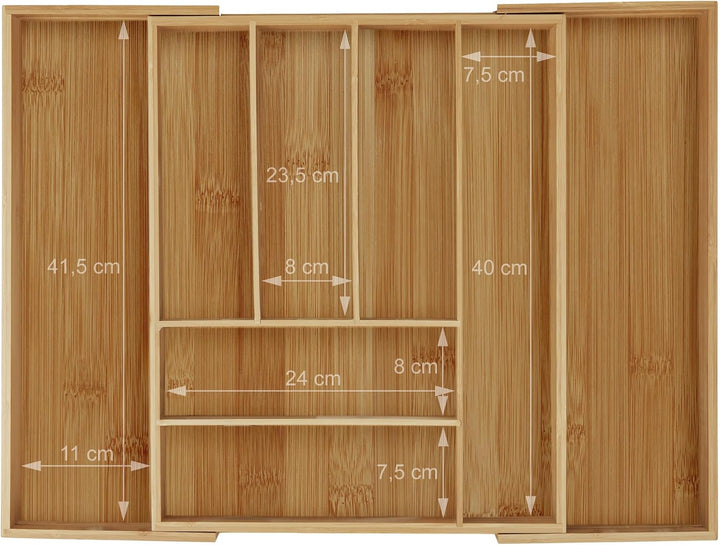 Relaxdays Besteckkasten Bambus, ausziehbar, Besteckeinsatz für Schubladen, Schubladeneinsatz HBT 6,