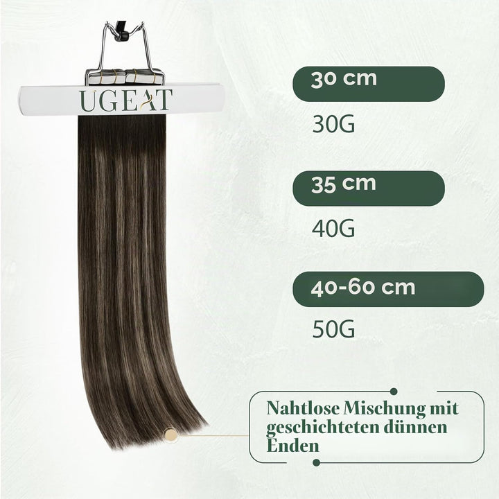 Ugeat Tape in Extensions Echthaar Dunkelbraun 35 cm Remy Balayage Tape in Extensions Ombre Braun Asc