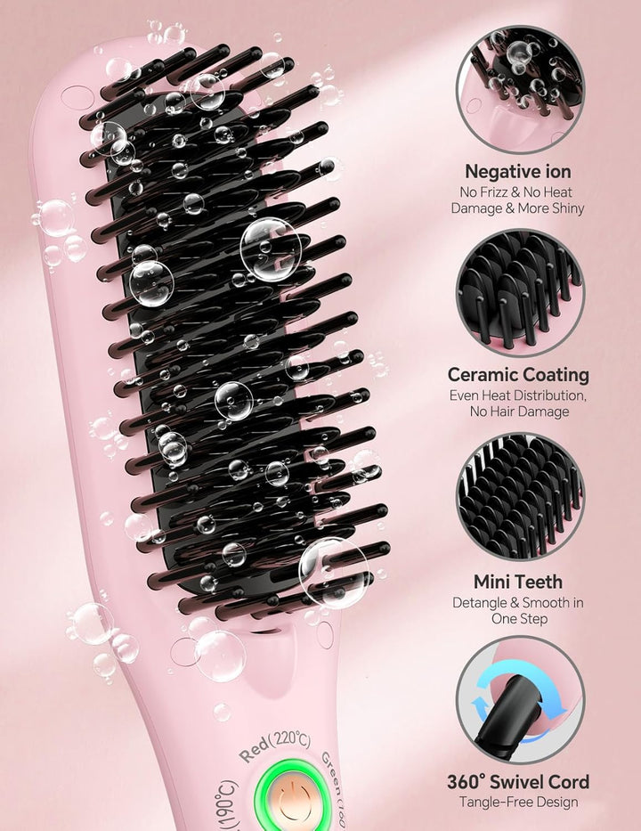 LANDOT Mini Glättbürste Haarglätter Bürste: Glätteisen & Haarbürste 2in1 für Einfaches und Schnelles