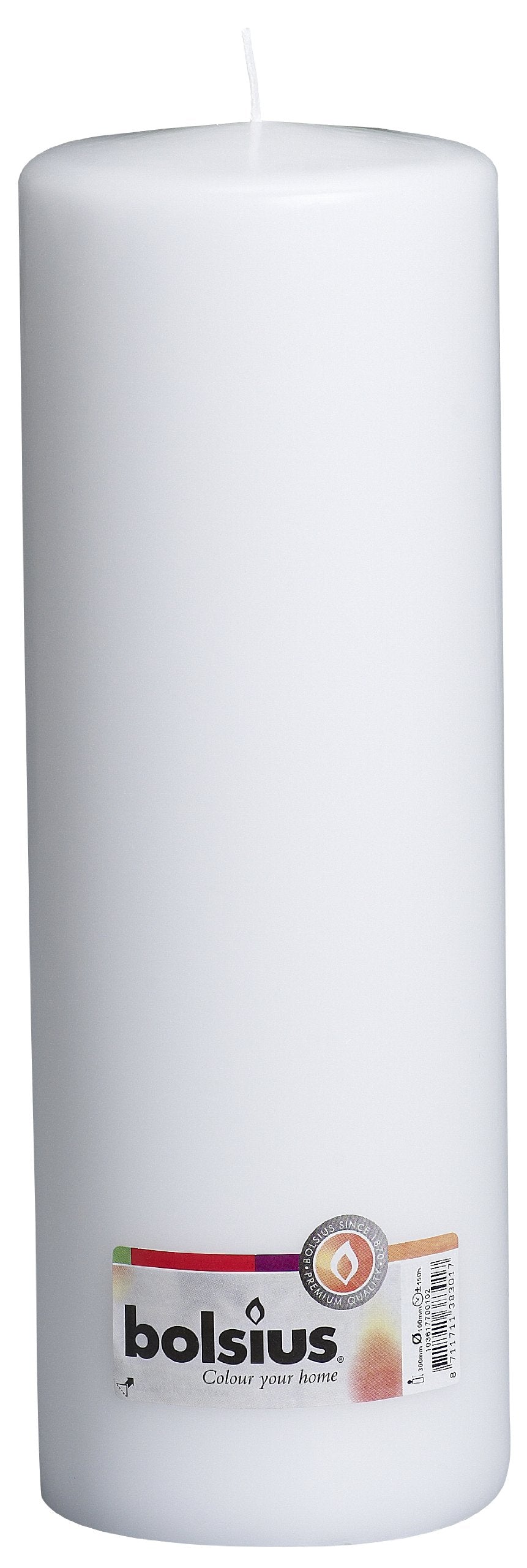 BOLSIUS Qualitäts - Stumpenkerzen 300 x 100 mm weiss im 4er Pack, Weiss