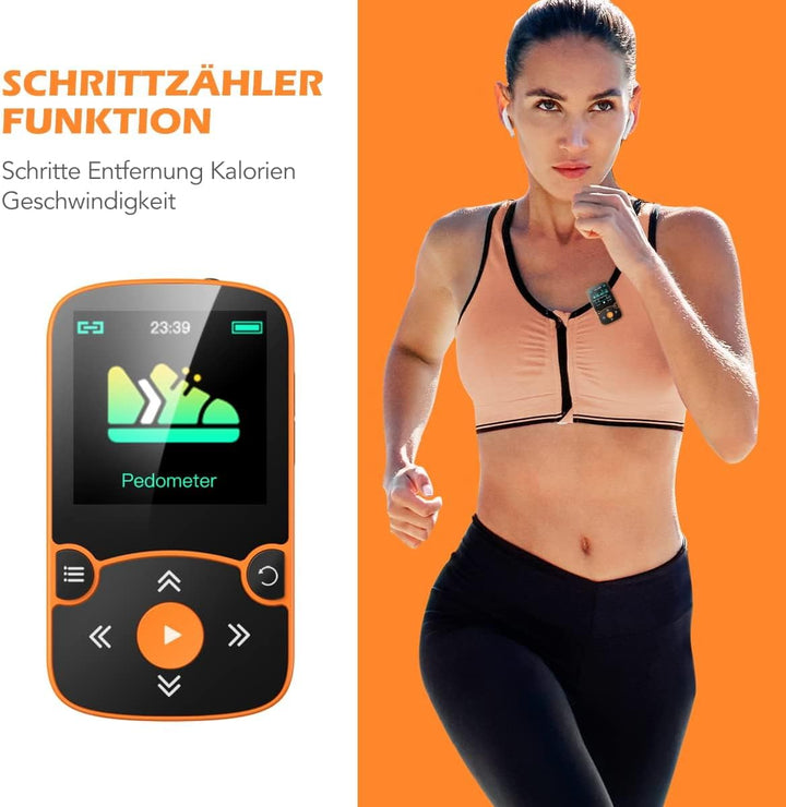 AGPTEK MP3 Player & Schutzhülle Bluetooth 5.3 Sport 64GB mit 1,5 Zoll TFT Farbbildschirm, Mini Musik